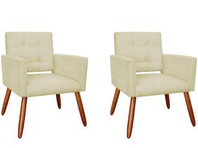 Kit 2 Poltronas Decorativa Camila Couro Bege Pés Madeira Ms Decor