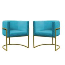 Kit 2 Poltronas Decorativa Carla Base Ferro Dourada Suede