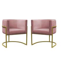 Kit 2 Poltronas Decorativa Carla Base Ferro Dourada Suede