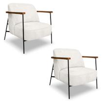 Kit 2 Poltronas Decorativa Celeste Linho Bouclê Bege Pérola Base de Ferro Preto - Pallazio