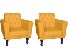 Kit 2 Poltronas Decorativa Classic Couro Amarelo Pés Madeira Ms Decor Kit 2 Poltronas Decorativa Classic Couro Amarelo Pés Madeira Ms Decor