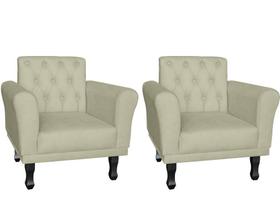 Kit 2 Poltronas Decorativa Classic Couro Bege Pés Madeira Ms Decor