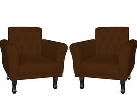 Kit 2 Poltronas Decorativa Classic Couro Marrom Pés Madeira Mz Decor Kit 2 Poltronas Decorativa Classic Couro Marrom Pés Madeira Mz Decor