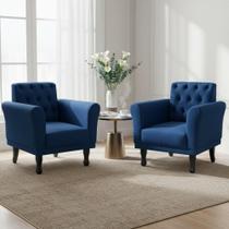 Kit 2 Poltronas Decorativa Classic Suede Azul Marinho Pés Madeira Mz Decor Kit 2 Poltronas Decorativa Classic Suede Azul Marinho Pés Madeira Mz Decor