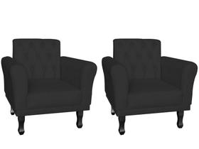 Kit 2 Poltronas Decorativa Classic Suede Preto Pés Madeira Ms Decor