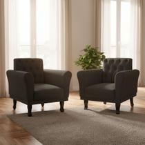 Kit 2 Poltronas Decorativa Classic Suede Preto Pés Madeira Mz Decor