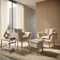 Kit 2 Poltronas Decorativa Com Puff de Brinde Para Sala Recepção Manicure Consultório Quarto Alice Tecido Suede