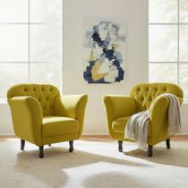 Kit 2 Poltronas Decorativa Dália Couro Amarelo Pés Madeira Ms Decor Kit 2 Poltronas Decorativa Dália Couro Amarelo Pés Madeira Ms Decor
