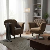Kit 2 Poltronas Decorativa Dália Suede Marrom Pés Madeira Ms Decor Kit 2 Poltronas Decorativa Dália Suede Marrom Pés Madeira Ms Decor