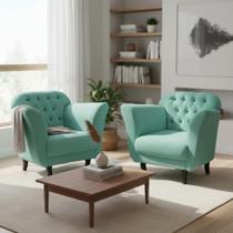 Kit 2 Poltronas Decorativa Dália Veludo Acqua
