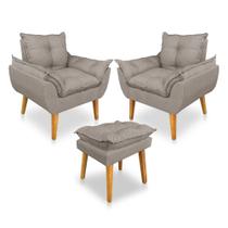 Kit 2 Poltronas Decorativa e Puff Opala Luxo Linho Cappuccino Dal Poz Estofados Kit 2 Poltronas Decorativa e Puff Opala Luxo Linho Cappuccino Dal Poz Estofados