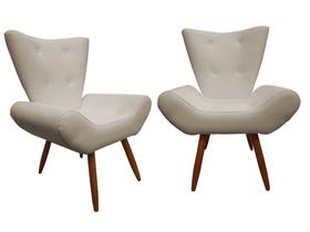 Kit 2 Poltronas Decorativa Emilia Couro Bege Pés Madeira Ms Decor Kit 2 Poltronas Decorativa Emilia Couro Bege Pés Madeira Ms Decor