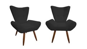 Kit 2 Poltronas Decorativa Emilia Suede Preto Pés Madeira Ms Decor