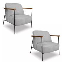 Kit 2 Poltronas Decorativa Eros Linho Bouclê com Base de Ferro Preto - SSX Multicoisas