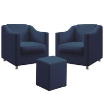 Kit 2 Poltronas Decorativa Estofada Alya E Puff Izar Sued Azul Marinho Aradecor