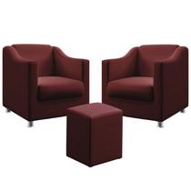 Kit 2 Poltronas Decorativa Estofada Para Sala De Estar Alya E Puff Izar Sued Bordô Aradecor