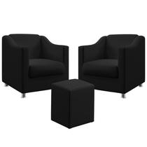 Kit 2 Poltronas Decorativa Estofada Para Sala De Estar Alya E Puff Izar Sued Preto Aradecor