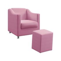 Kit 2 Poltronas Decorativa Estofada Para Sala De Estar Alya E Puff Izar Sued Rosê Aradecor