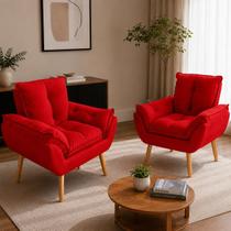 Kit 2 Poltronas Decorativa Estofada Sala Quarto Escritório Opala Madeira