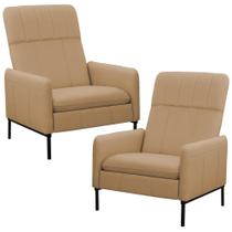 Kit 2 Poltronas Decorativa Fixa Retrátil Reclinável Lutor L06 Couro Marrom Claro - Lyam Decor Kit 2 Poltronas Decorativa Fixa Retrátil Reclinável Lutor L06 Couro Marrom Claro - Lyam Decor