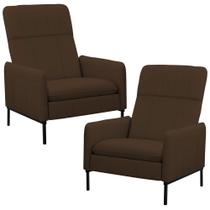 Kit 2 Poltronas Decorativa Fixa Retrátil Reclinável Lutor L06 Couro Marrom - Lyam Decor Kit 2 Poltronas Decorativa Fixa Retrátil Reclinável Lutor L06 Couro Marrom - Lyam Decor