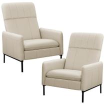 Kit 2 Poltronas Decorativa Fixa Retrátil Reclinável Lutor L06 Couro Off White - Lyam Decor Kit 2 Poltronas Decorativa Fixa Retrátil Reclinável Lutor L06 Couro Off White - Lyam Decor