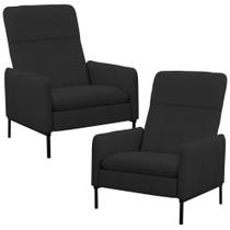 Kit 2 Poltronas Decorativa Fixa Retrátil Reclinável Lutor L06 Couro Preto - Lyam Decor Kit 2 Poltronas Decorativa Fixa Retrátil Reclinável Lutor L06 Couro Preto - Lyam Decor