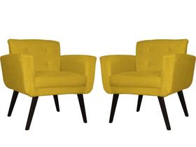 Kit 2 Poltronas Decorativa Geovana Couro Amarelo Pés Madeira Mz Decor Kit 2 Poltronas Decorativa Geovana Couro Amarelo Pés Madeira Mz Decor