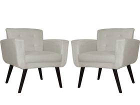 Kit 2 Poltronas Decorativa Geovana Couro Bege Pés Madeira Mz Decor