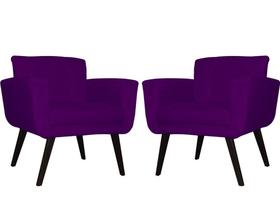Kit 2 Poltronas Decorativa Geovana Suede Roxo Pés Madeira Mz Decor Kit 2 Poltronas Decorativa Geovana Suede Roxo Pés Madeira Mz Decor