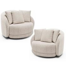 Kit 2 Poltronas Decorativa Giratória para Sala Kaly M22 Bouclê Branco - Mpozenato