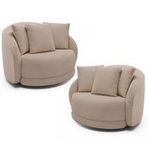 Kit 2 Poltronas Decorativa Giratória para Sala Kaly M22 Linho Cru - Mpozenato Kit 2 Poltronas Decorativa Giratória para Sala Kaly M22 Linho Cru - Mpozenato