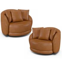 Kit 2 Poltronas Decorativa Giratória para Sala Kaly M22 Sintético Caramelo - Mpozenato Kit 2 Poltronas Decorativa Giratória para Sala Kaly M22 Sintético Caramelo - Mpozenato