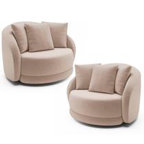 Kit 2 Poltronas Decorativa Giratória para Sala Kaly M22 Veludo Bege - Mpozenato Kit 2 Poltronas Decorativa Giratória para Sala Kaly M22 Veludo Bege - Mpozenato
