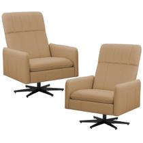 Kit 2 Poltronas Decorativa Giratória Retrátil Reclinável Lutor L06 Couro Marrom Claro - Lyam Decor