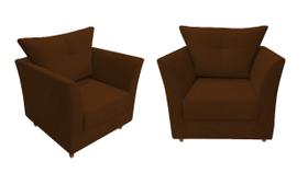 Kit 2 Poltronas Decorativa Isis Couro Marrom Pés Madeira Ms Decor