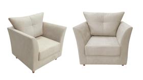 Kit 2 Poltronas Decorativa Isis Suede Bege Pés Madeira Ms Decor Kit 2 Poltronas Decorativa Isis Suede Bege Pés Madeira Ms Decor