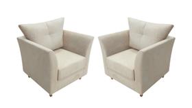 Kit 2 Poltronas Decorativa Isis Suede Bege Pés Madeira Mz Decor Kit 2 Poltronas Decorativa Isis Suede Bege Pés Madeira Mz Decor