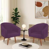 Kit 2 Poltronas Decorativa Jade Design Moderno Sala de Estar Quarto Escritório Confortável Luxo Pés Palito Suede