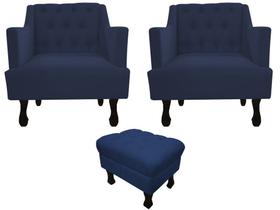 Kit 2 Poltronas Decorativa Julia + Puff Luis Xv Suede Azul Marinho Pés Madeira Ms Decor Kit 2 Poltronas Decorativa Julia + Puff Luis Xv Suede Azul Marinho Pés Madeira Ms Decor