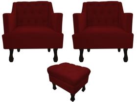 Kit 2 Poltronas Decorativa Julia + Puff Luis Xv Suede Marsala Pés Madeira Ms Decor Kit 2 Poltronas Decorativa Julia + Puff Luis Xv Suede Marsala Pés Madeira Ms Decor