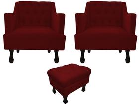 Kit 2 Poltronas Decorativa Julia + Puff Luis Xv Suede Marsala Pés Madeira Mz Decor