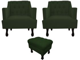 Kit 2 Poltronas Decorativa Julia + Puff Luis Xv Suede Verde Pés Madeira Ms Decor Kit 2 Poltronas Decorativa Julia + Puff Luis Xv Suede Verde Pés Madeira Ms Decor