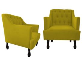 Kit 2 Poltronas Decorativa Julia Suede Amarelo Pés Madeira Mz Decor Kit 2 Poltronas Decorativa Julia Suede Amarelo Pés Madeira Mz Decor