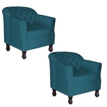 Kit 2 Poltronas Decorativa Júlia Suede Azul Petróleo Kit 2 Poltronas Decorativa Júlia Suede Azul Petróleo