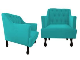 Kit 2 Poltronas Decorativa Julia Suede Azul Turquesa Pés Madeira Mz Decor Kit 2 Poltronas Decorativa Julia Suede Azul Turquesa Pés Madeira Mz Decor