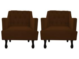 Kit 2 Poltronas Decorativa Julia Suede Marrom Pés Madeira Ms Decor Kit 2 Poltronas Decorativa Julia Suede Marrom Pés Madeira Ms Decor