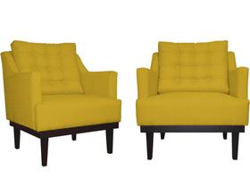 Kit 2 Poltronas Decorativa Juliete Couro Amarelo Pés Madeira Ms Decor