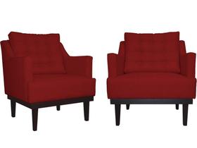 Kit 2 Poltronas Decorativa Juliete Couro Vermelho Pés Madeira Ms Decor Kit 2 Poltronas Decorativa Juliete Couro Vermelho Pés Madeira Ms Decor
