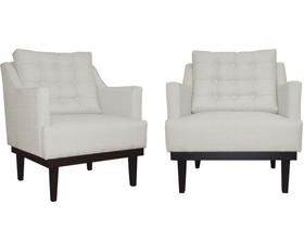 Kit 2 Poltronas Decorativa Juliete Suede Bege Pés Madeira Ms Decor